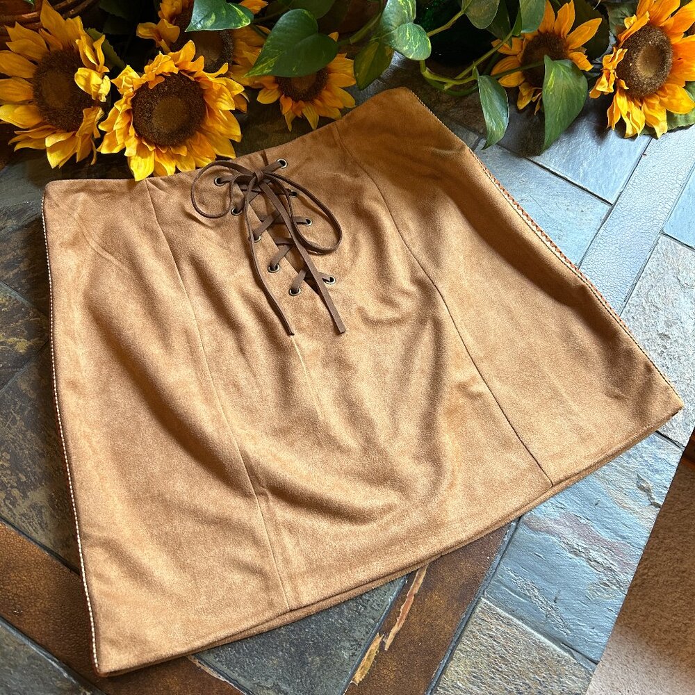 Lunik Faux Suede Lace-Front Skirt (NWT)
